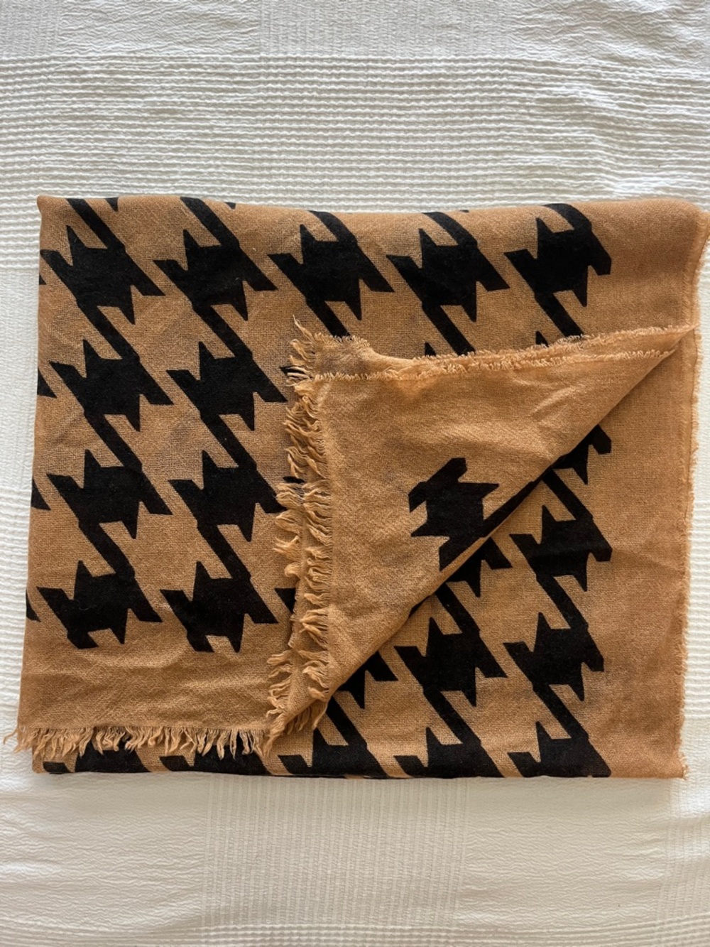 Coach Beige and Black Houndstooth Logo Scarf